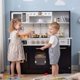 thumbnail image 5 of Costway Play Kitchen for Kids, Wooden Kitchen Playset with Realistic Lights & Sounds Black, 5 of 12