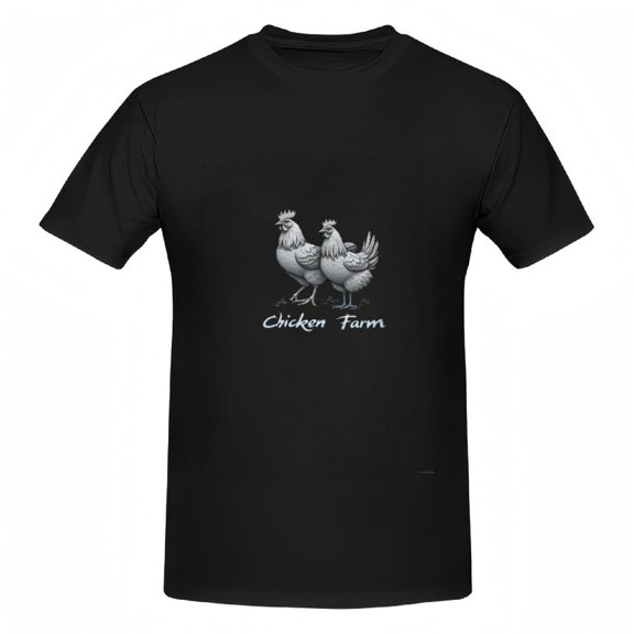 Cotton Short Sleeve T-Shirt for Women - Cute Cartoon Chickens Graphic with ' Chicken Farm ' Text in Cursive - Fun Farm Style Tee