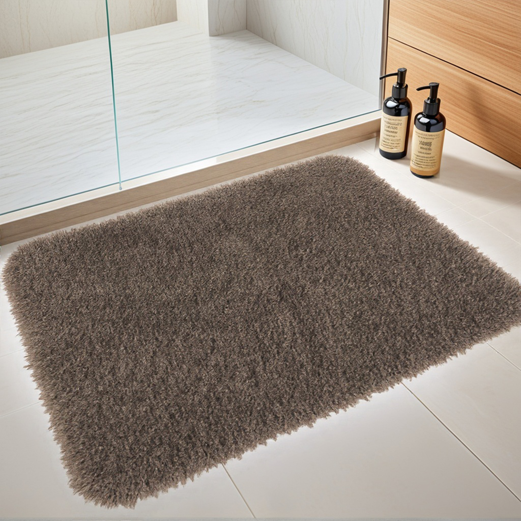 Unique Bargains 2 Pcs Non-Slip Soft Quick Dry Bath Rugs Brown/Pink 16" x 24"