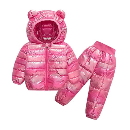 

DNDKILG Toddler Baby Boy Girls Long Sleeve Set Puffer Jacket Children Colorful Fall Winter Zip Up Coats and Pants Padded Hooded Outerwear Hot Pink 1Y-5Y