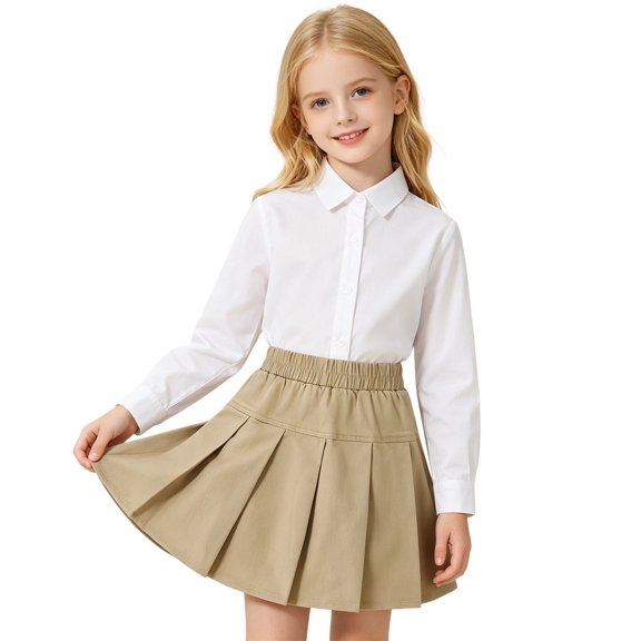 LIIPEE Girls Pleated Skirt Casual Solid Color Elastic Waist Breathable A Line Skirts Kids Comfortable Fashion Versatile Lightweight Cute School Wear,7-8 Years
