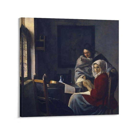 Dutch Painters Johannes Vermeer Girl Interrupted at Her Music Poster Poster Cool Artworks Painting Wall Art Canvas Prints Hanging Picture Home Decor Posters Gift 20x20inch(50x50cm)