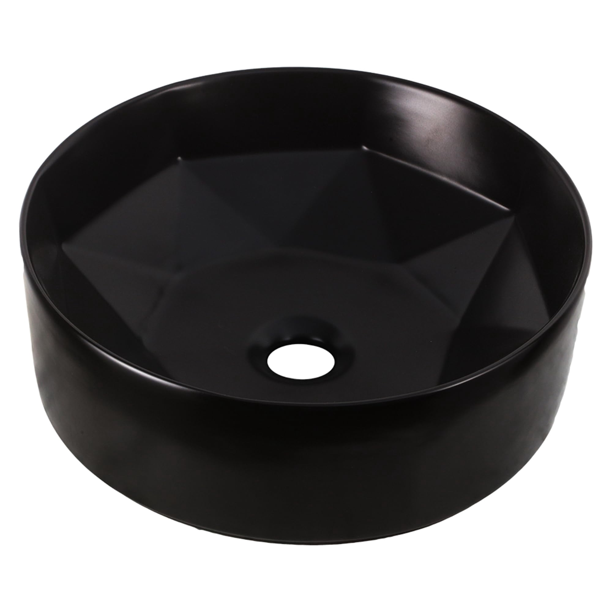 Strictly Sinks Round Ceramic Luxury Vessel Sink - 16 Inch Modern Countertop Bathroom Sink Black