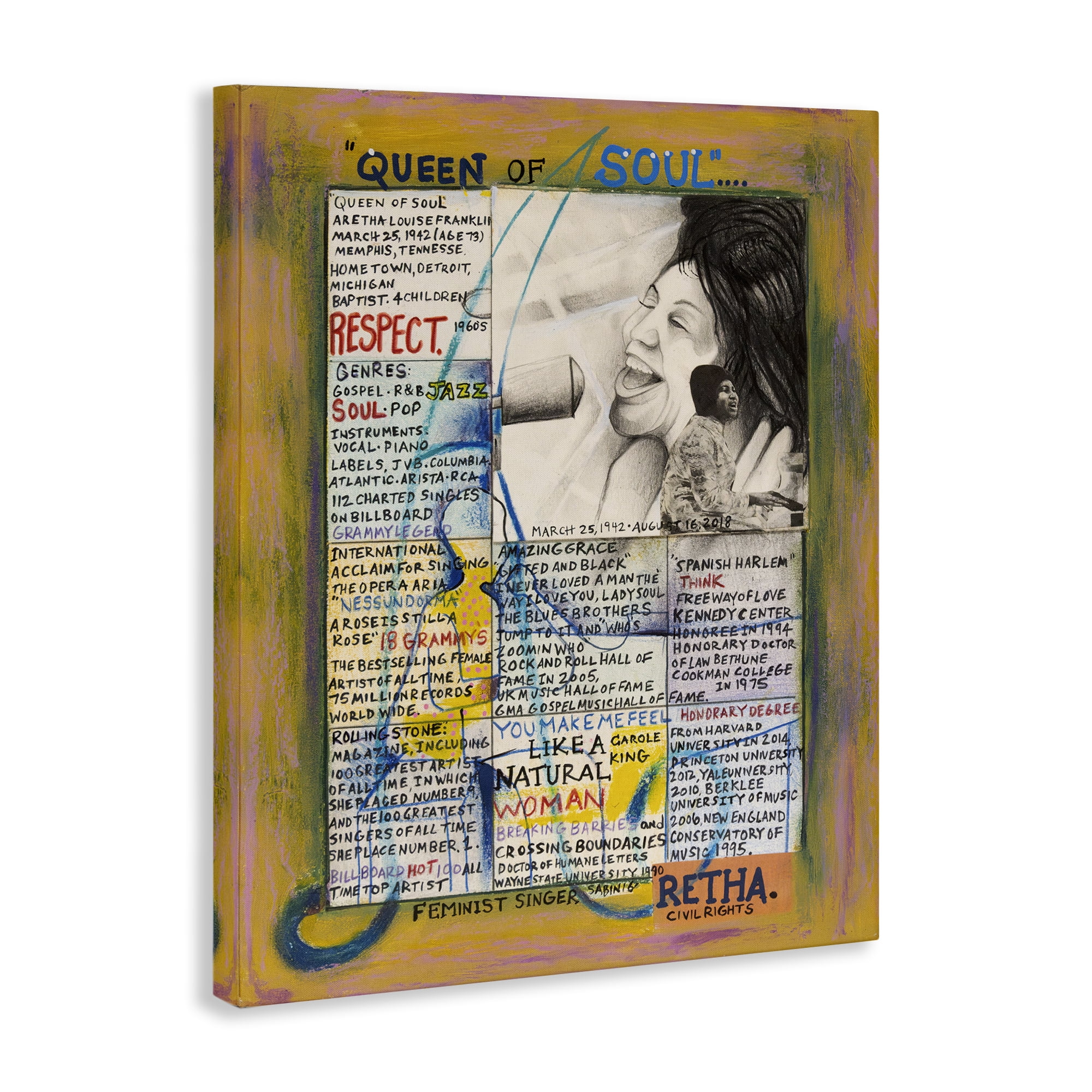 Stupell Industries Aretha Franklin Collage People Drawing Wrapped Canvas Art Print Wall Art, 24 x 30