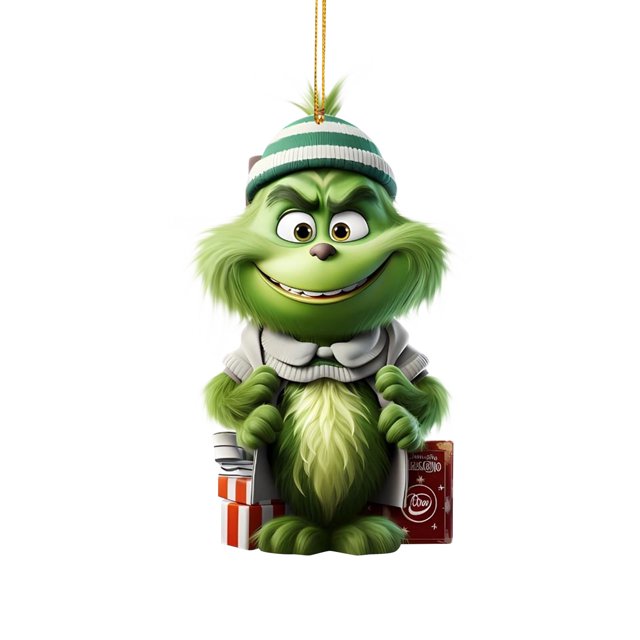 Mini Grinch Ornaments Horror Movie Theme Pendant,8cm Creative Xmas Flat Hanging Ornament Christmas Tree Pendants Craft Collection,Xmas Party Tree Decor,Birthday Gift For Boys Girls