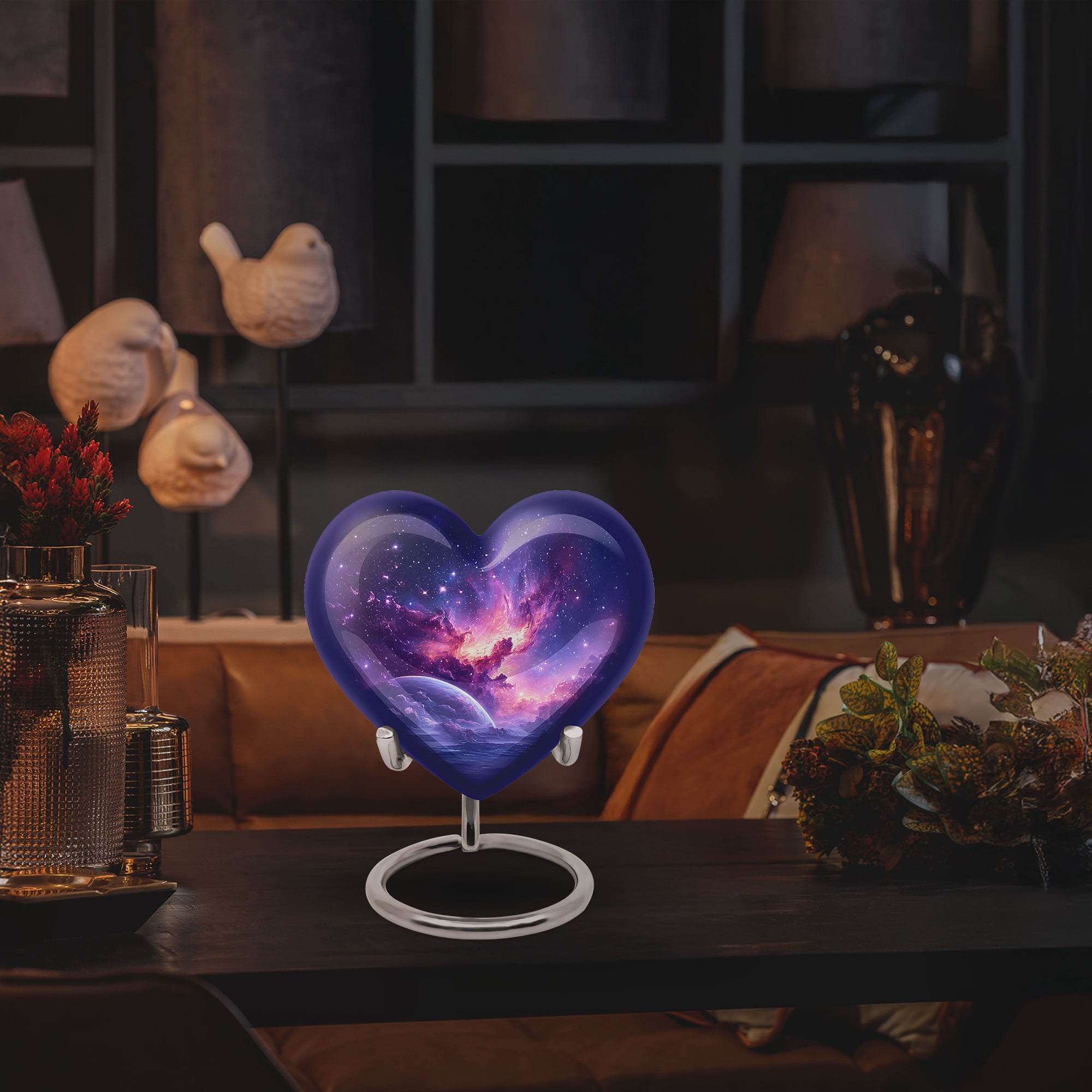 Yatskia Purple Star Galaxy Large Cremation Urns for Human Ashes Adult Mom and Dad, Burial Urn for Adult Ashes, (Heart Large, 8 Inch)