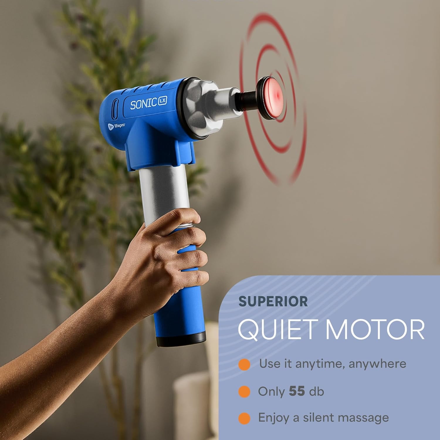 LifePro Sonic LX Massage Gun – Heated Deep Tissue Handheld Massager Gun for Muscle Recovery with 10 Heads, 9 Speeds – Portable Percussion Massager for Athletes - Blue