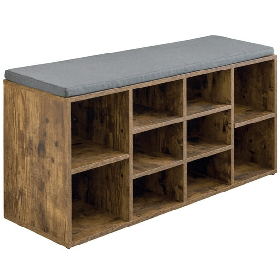 FASCK Shoe Bench Storage Bench Entryway Bench Shoe Storage Organizer, 11.8 x 40.9 x 20.7 Inches, with Cushion and 10 Adjustable Compartments for Living Room Entryway Hallway Bedroom,Brown
