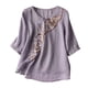 thumbnail image 2 of ICHUANYI Clearance Womens Spring Summer Solid Color Casual Loose Fashion T-Shirt Five-point Sleeve V-Neck Embroidery Button Tops Cotton And Linen Blouse(Purple, XXL) ICHUANYI WER2023080915982, 2 of 6