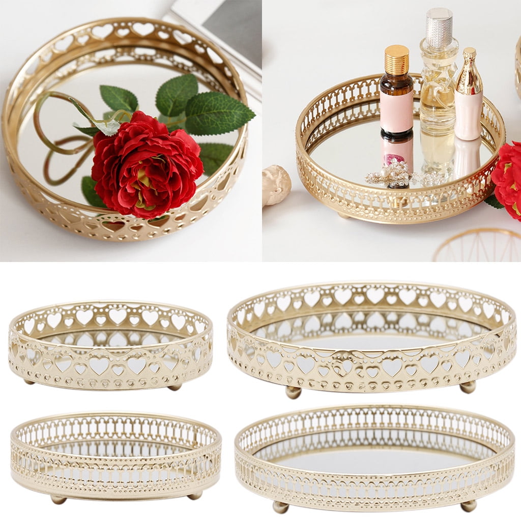COBBEKO Nordic Luxury Metal Mirror Tray Round Candle Plate Desktop Jewelry Storage Organizer for Coffee Table Dresser Bathroom