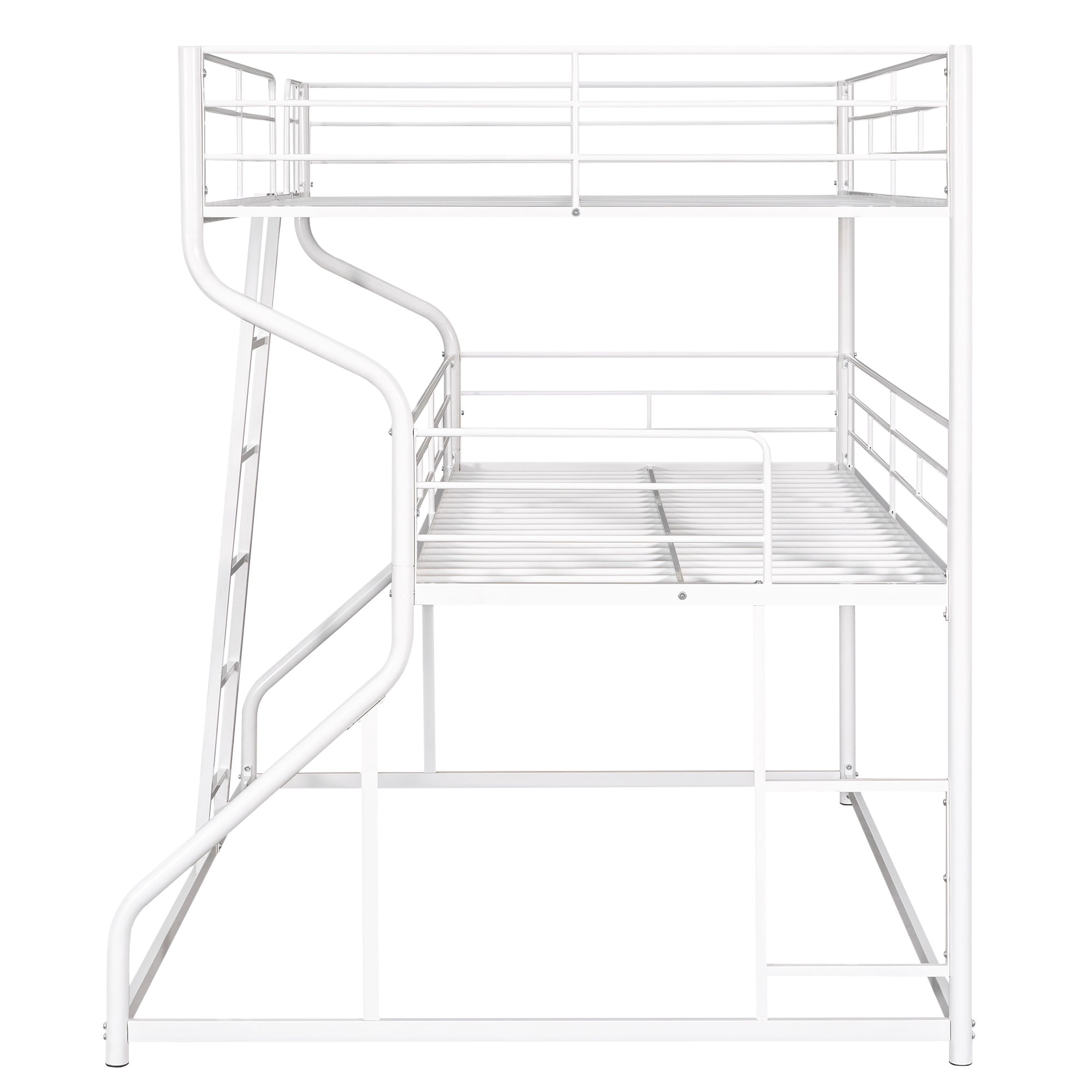 PORKISS Full XL over Twin XL over Queen Triple Bunk Bed, Metal Bunk Bed with Long and Short Ladder for Kids Teens Adults, No Box Spring Needed, White