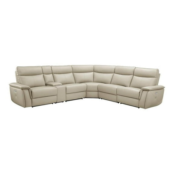 Lexicon Maroni 6-piece Contemporary Leather Modular Reclining Sectional in Beige