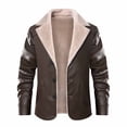 thumbnail image 2 of Symoid Winter Jacket for Men 2023 Warm Faux Fur Coat Trendy Plush Leather Motorcycle Jacket- Brown 12, 2 of 9