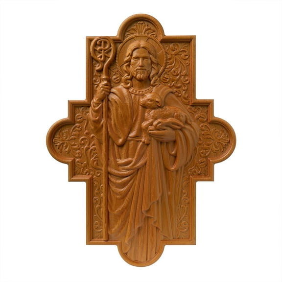 Jesus Christ God Shepherd Religious Gift Wood Carving Mural Christian Wall Art Decorative Artwork