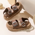thumbnail image 2 of Floleo Toddler Boys Girls Open-Toe Sandals, Adjustable Double Buckle Footwear, Three Tone Non-Slip Thick Sole Kids Summer Beach & Casual Shoes(Brown,9-10 Years), 2 of 8