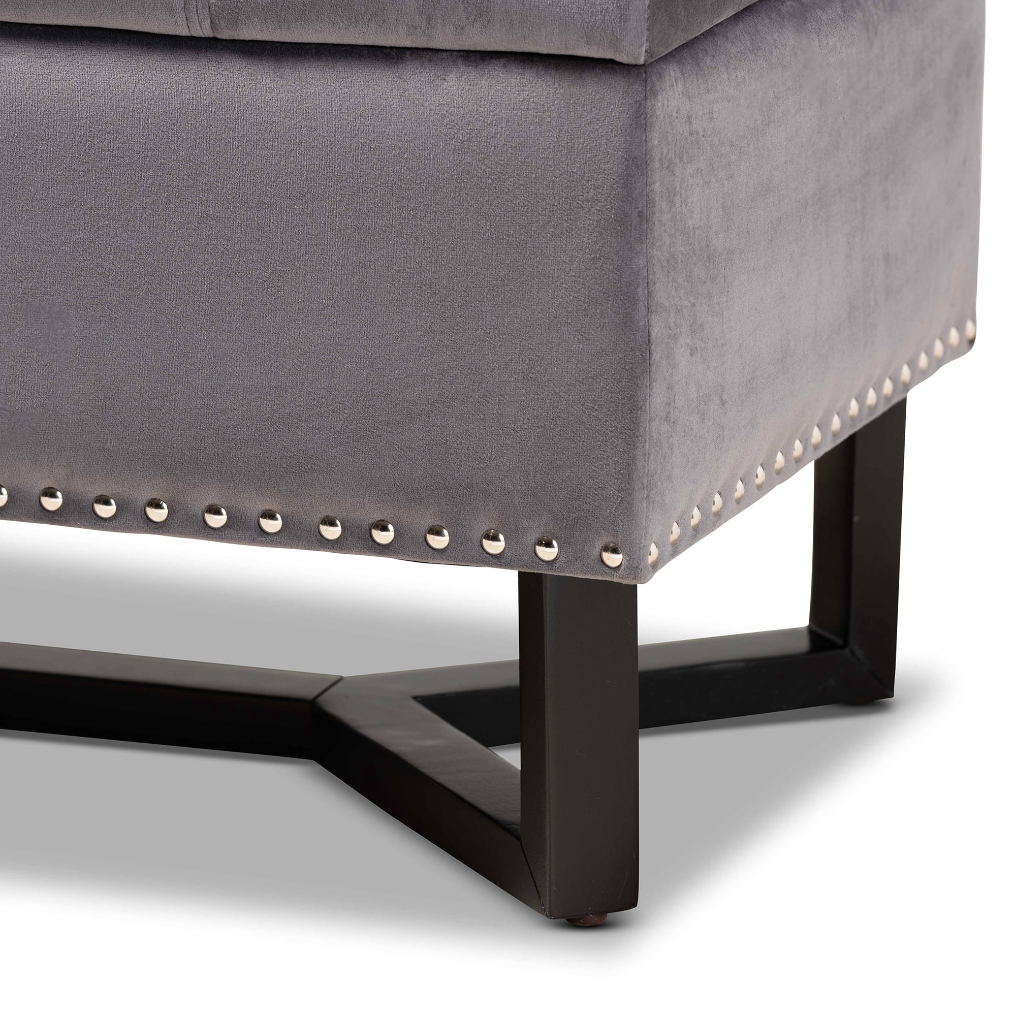 Baxton Studio Esther Modern and Contemporary Grey Velvet Fabric Upholstered and Dark Brown Finished Wood Storage Ottoman