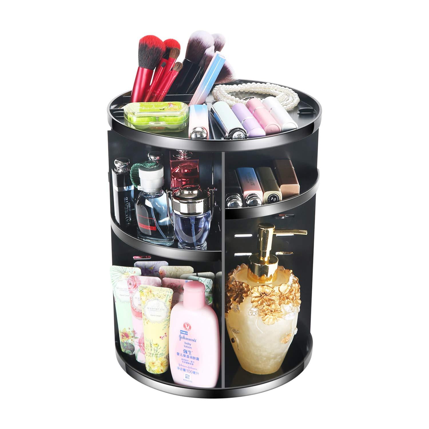 360 Rotating Makeup Organizer, DIY Adjustable Makeup Carousel Spinning  Holder Storage Rack, Large Capacity Make up Caddy Shelf Cosmetics Organizer  Box, Best for Countertop