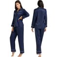 thumbnail image 1 of Womens Silk Satin Pajamas Set Sleepwear Loungewear,Navy Striped, 1 of 5