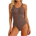 thumbnail image 2 of One Piece Swimsuits for Women Ribbed Texture Scalloped Trim Scoop Neck Monokini Tummy Control High Cut Bathing Suits Flattering Slimming Swimwear, 2 of 6
