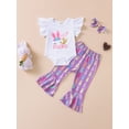 thumbnail image 3 of Genuiskids Newborn Infant Baby Girls My First Easter Outfit Infant Fly Sleeve Romper Bell Bottom Pant Headband Bunny 3Pcs Clothes Set, 3 of 9