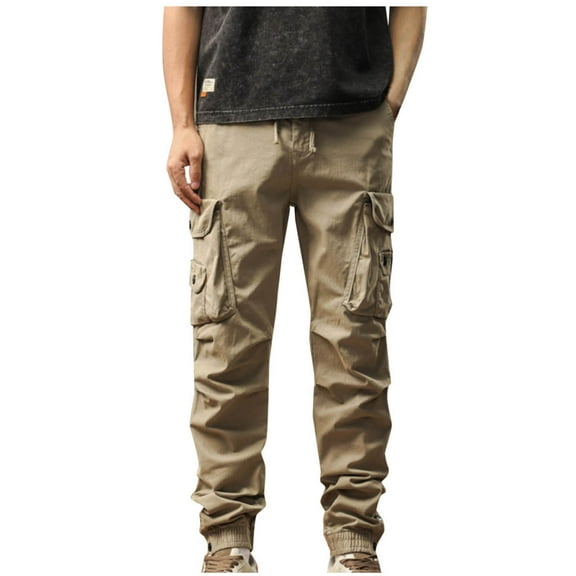 Bixock Men Cargo Jogger Sweatpants,Wide Leg Pant,Men for Pants Elastic Waist Slim Work Cargo Solid Color Multi Pocket Casual Long Pants