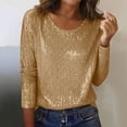 thumbnail image 5 of Laqbezok Womens Shiny Sequin Long Sleeve Round Neck Sparkly Party Top, Elegant Glitter Evening Gown Blouse, Fashion Outfit, 5 of 8