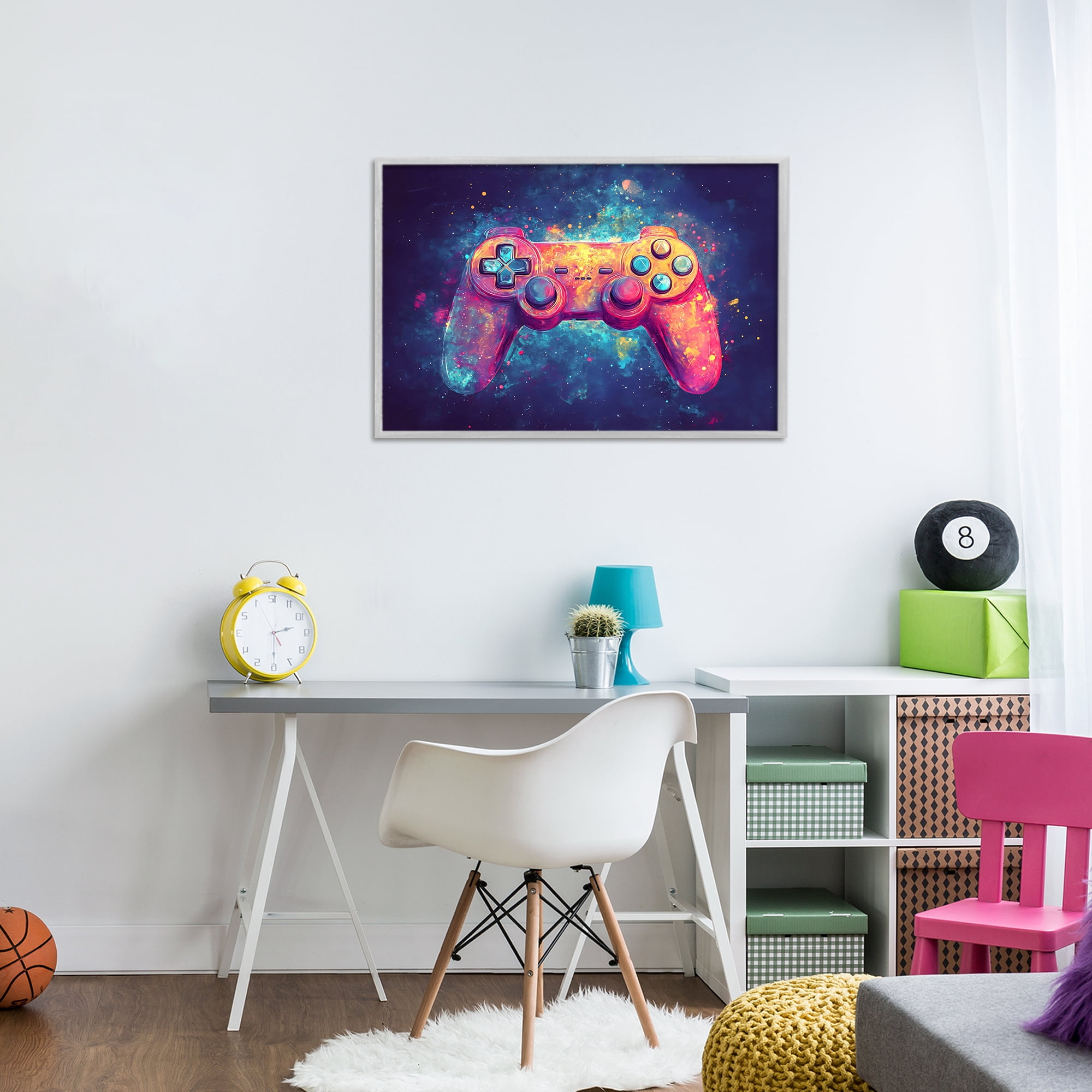 Stupell Industries Futuristic Cosmic Game Controller Gray Framed Giclee Art, design by Creative Studio