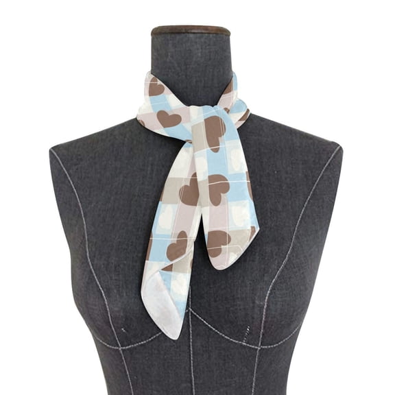 Square Scarf 24x24 Inch Neutral Brown Blue Heart Print Silky Satin Sun Protection Neck Scarf for Women Multi-Purpose Head Wrap Bandana for Hair Bag Decoration