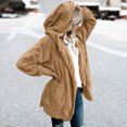 thumbnail image 2 of Atogsazn Women Hooded Cardigan Fuzzy Jacket Winter Open Front Fleece Coat Outwear with Pockets Khaki XL on Clearance, 2 of 5