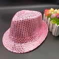 thumbnail image 2 of RUNQHUI Women Men Sequin Fedora Hat Disco Hat Jazz Dance Hat Hip-Hop Rapper Stage Performance Pink One Size, 2 of 4