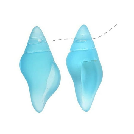 Conch Horn - Cultured Sea Glass, Conch Shell Pendants 26x13mm, 2 Pieces, Aqua Blue