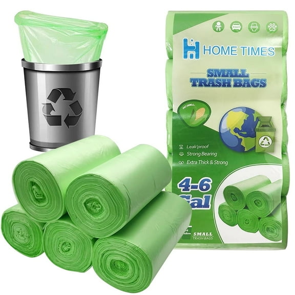 HOME TIMES 200 Counts 4-6 Gallon Trash Bags, Eco-Friendly Corn Starch Based Kitchen Trash Bags, Leak Proof & Odor Resistant (5 Rolls, Green)