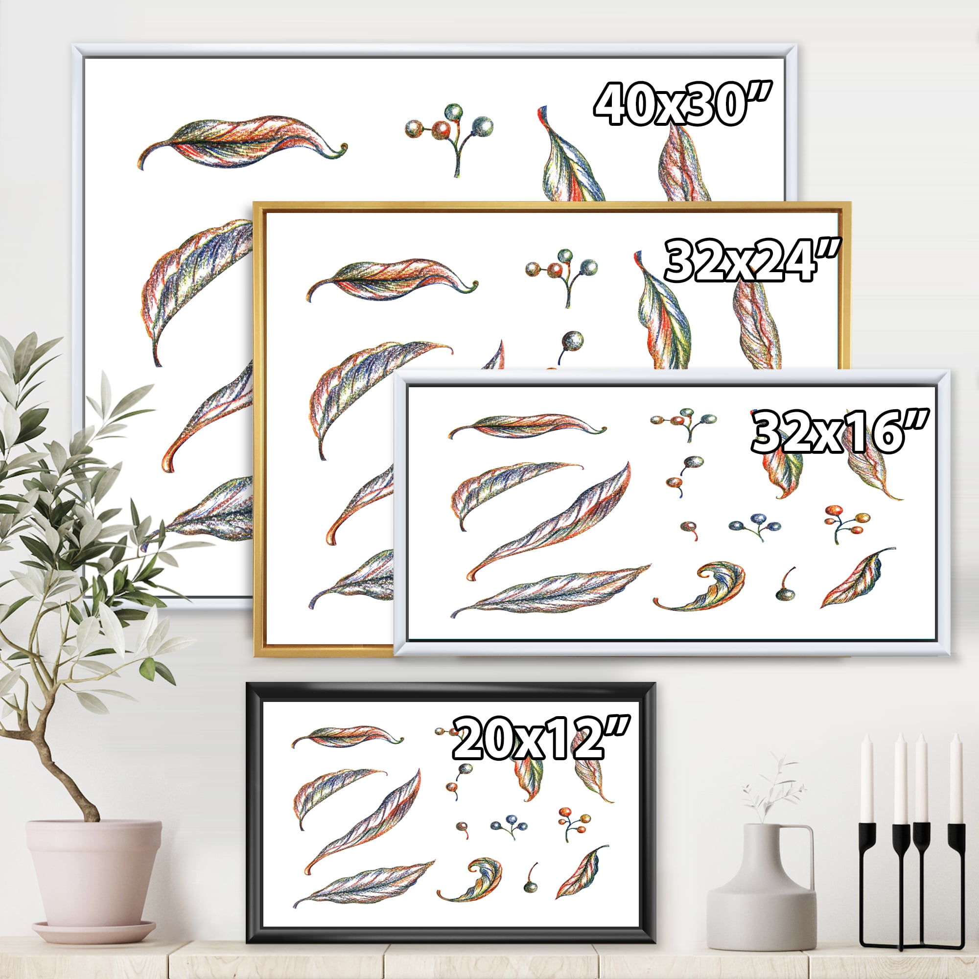 Designart 'Leaves and Berries Of Wild Grapes' Bohemian & Eclectic Framed Canvas Wall Art Print