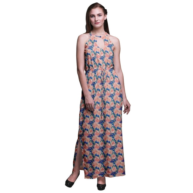 Bimba Robe Longue Sans Manches à Col Rond avec Fentes Latérales pour Femmes - Très Grande Taille