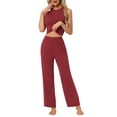 thumbnail image 2 of Conjunto de lounge para mujeres INSPIRE CHIC, top sin mangas y pantalones, pijama sólido en rojo, 2 of 6