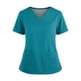 thumbnail image 3 of Modern Fit Scrub Top for Women V Neck Short Sleeve 2 Pocket Soft Stretch Work Top with Side Slits Featuring Comfortable Fit and Long Lasting Material, #01 Turquoise, 4XL, 3 of 4