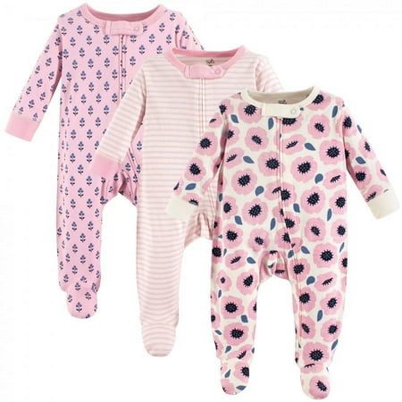 UPC: 0660168661170 | Touched by Nature Baby Girl Organic Cotton Zipper Sleep and Play 3pk  Blossoms  0-3 Months