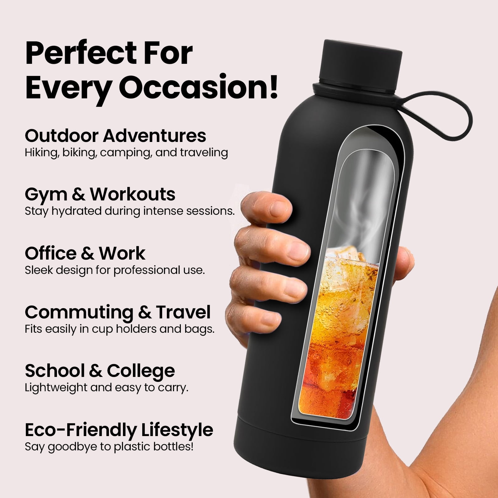 SINT 25 Oz Stainless Steel Water Bottle, Double Wall Vacuum Insulated, Leak-Proof, Durable, Travel Sports