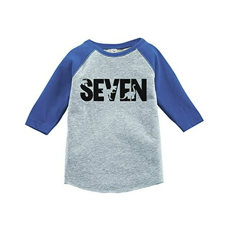 

7 ate 9 Apparel Kid s Seven Dinosaur Birthday Blue Raglan Tee