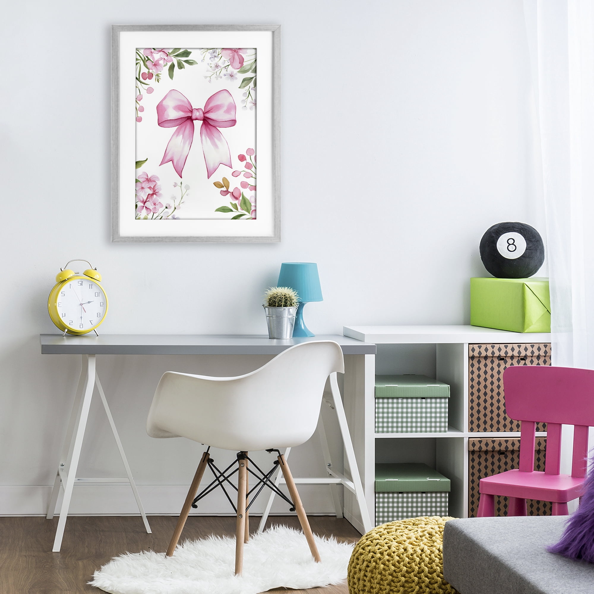 Stupell Industries Whimsical Floral Bow Pink Gray Framed Print Under Glass, design by Creative Studio