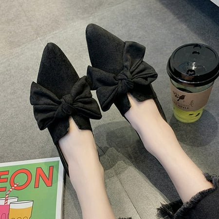 

uikmnh Women Shoes Women Bow Flats Shoes Candy Color Slip On Flat Shoes Ballet Flats Ladies Shoes Black 6