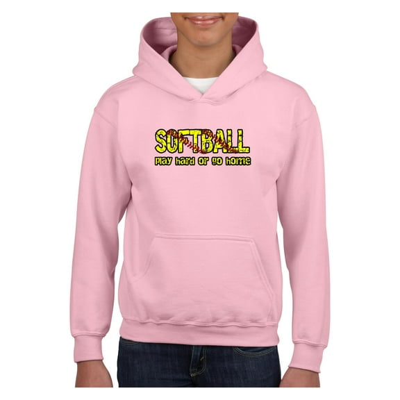 Big Girls Hoodies and Sweatshirts - Softball Play Hard or Go Home