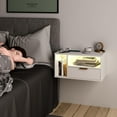 thumbnail image 3 of White Floating Nightstand with Charging Station and LED Lights,White, 3 of 15