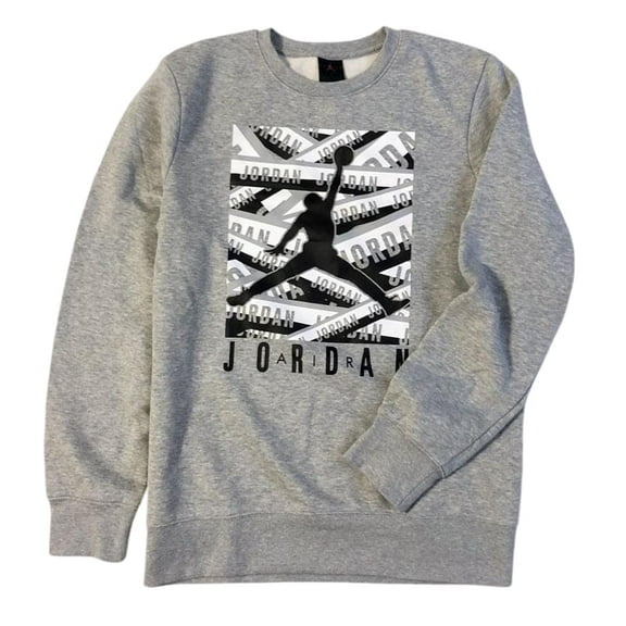 Nike Jordan Big Boy Gray Jumpman Crew Neck Fleece Pullover Sweatshirt