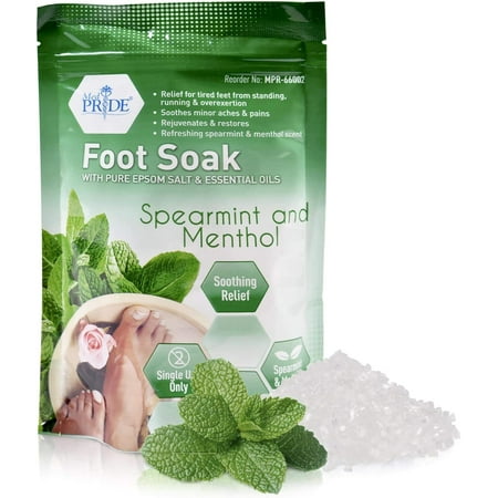 Med Pride Epsom Salt for Bath and Feet, Menthol Spearmint Foot Soak with Essential Oils for Pain Relief and Muscle Recovery, 19.2 Oz
