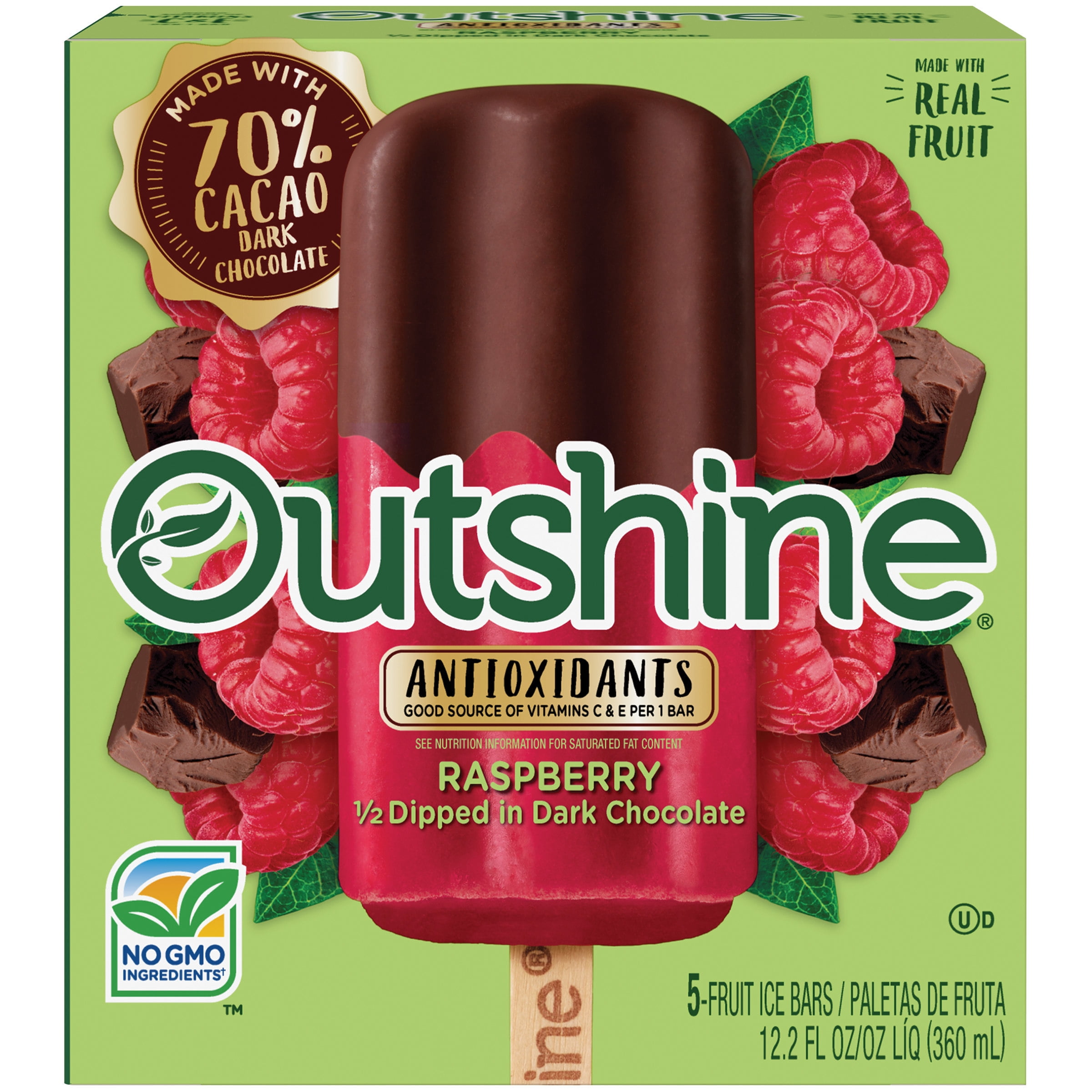 Outshine Raspberry 1 2 Dipped In Dark Chocolate Fruit Bars 5 Ct Box Gluten Free Non Gmo Walmart Com Walmart Com