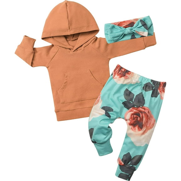 Baby Girl Clothes Cute Baby Girls Outfit Hoodie Floral Pant Toddler Infant Baby Girl Outfit 3Pcs Set 18-24 Months