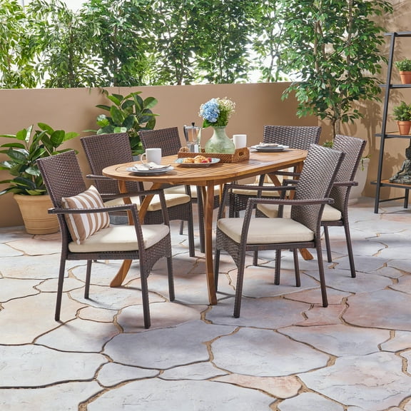 Noble House Landon 7 Piece Wooden Patio Dining Set in Teak