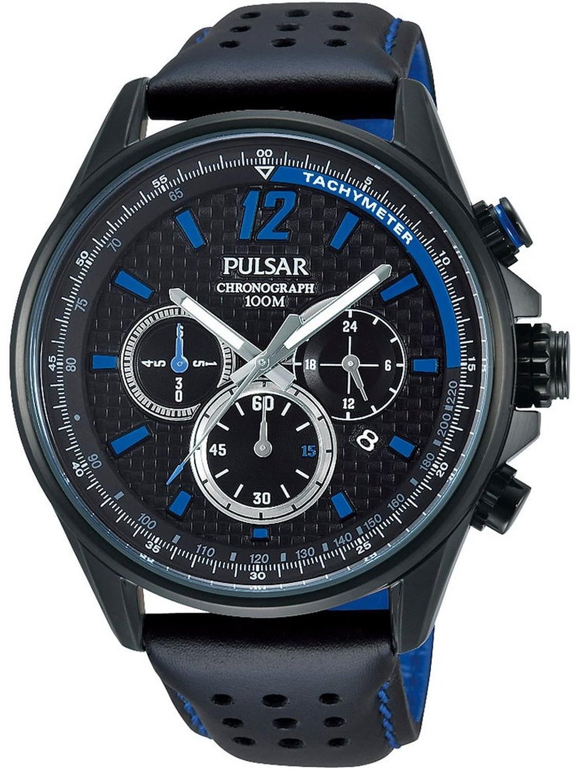 Pulsar Pulsar Men's 44mm Black Calfskin Band Steel Case Quartz
