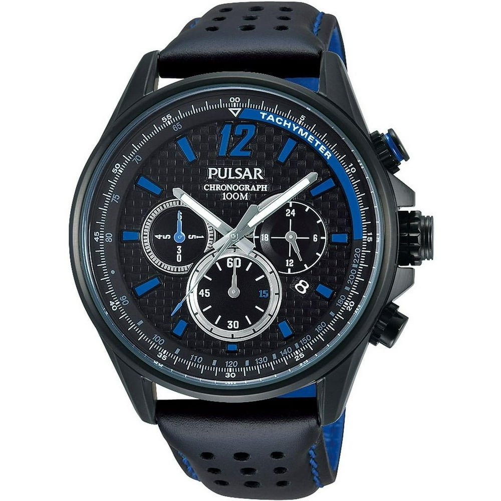 Pulsar Pulsar Men's 44mm Black Calfskin Band Steel Case Quartz